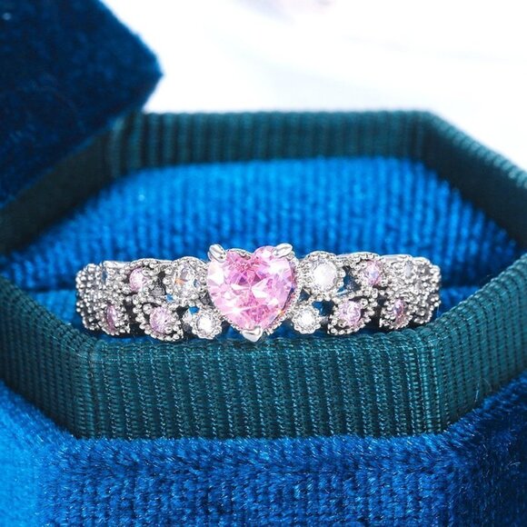 🌸Heart shape CZ Eternity 925 Silver Plated Fashion Ring for Women, L085